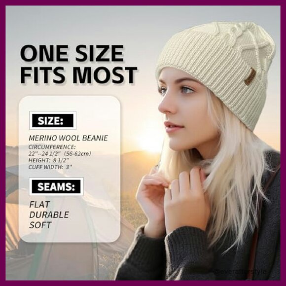 Merino Wool Cable Knit Beanie Unisex Classic Warm Winter Hat main image 4